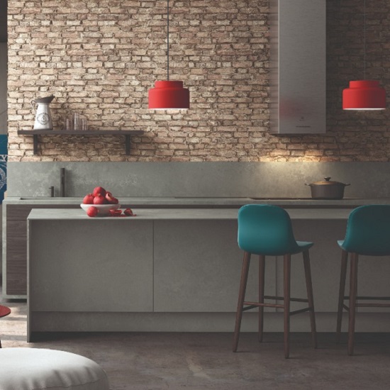 Isla y cocina moderna de cuarzo Silestone Poblenou