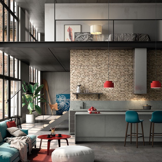 Cocina e isla moderna de cuarzo Silestone Poblenou
