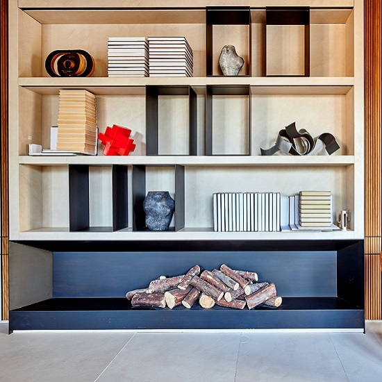 Dekton Nacre Cocina con encimera y estantería de porcelánico