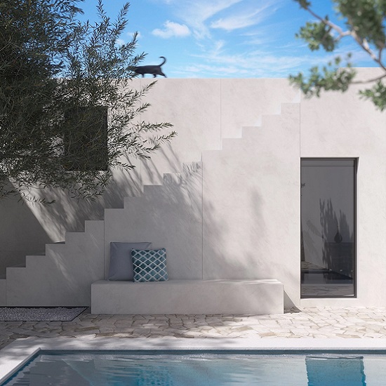 Dekton Albarium Fachada del jardín de una casa revestida con pared porcelánico