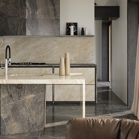 cocina moderna con ceramico Sapienstone Taj Mahal