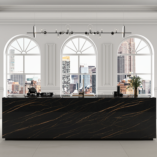 una isla de cocina decorada con Ascale Laurent Black