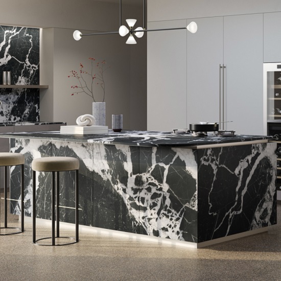 isla con cascadas Sapienstone Grand Antique 4D