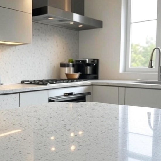 encimera cocina terrazo blanco y verde Krion Vetro