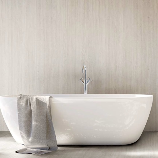 revestimiento pared baño Techlam Travertino Pearl