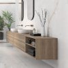 Doble lavabo con encimera Arklam Syrac, espejos ovalados y gabinete flotante de madera, para baños en Málaga