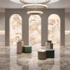 Espacio interior con suelo y paredes Arklam Patagonia Gold en diseño arquitectónico para Málaga.