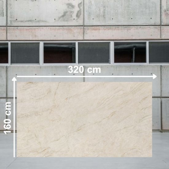 Losa grande Neolith Taj Mahal Málaga, superficie sintered stone beige para grandes formatos.