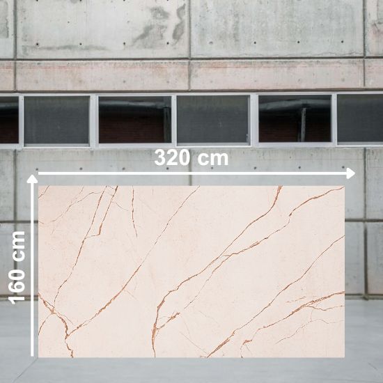 Losa grande de Ceratop Macadamia Cream 320x160 cm crema veteado en almacén industrial.